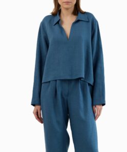 Blue Linen Tunic Top TH5