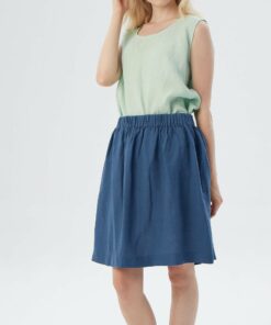 Jeans Blue Linen Mini Skirt TH7