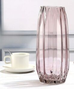 Purple Pink Ribbed Glass Vase TH26