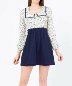 Vintage Floral Sailor Collar Babydoll Mini Dress TH4